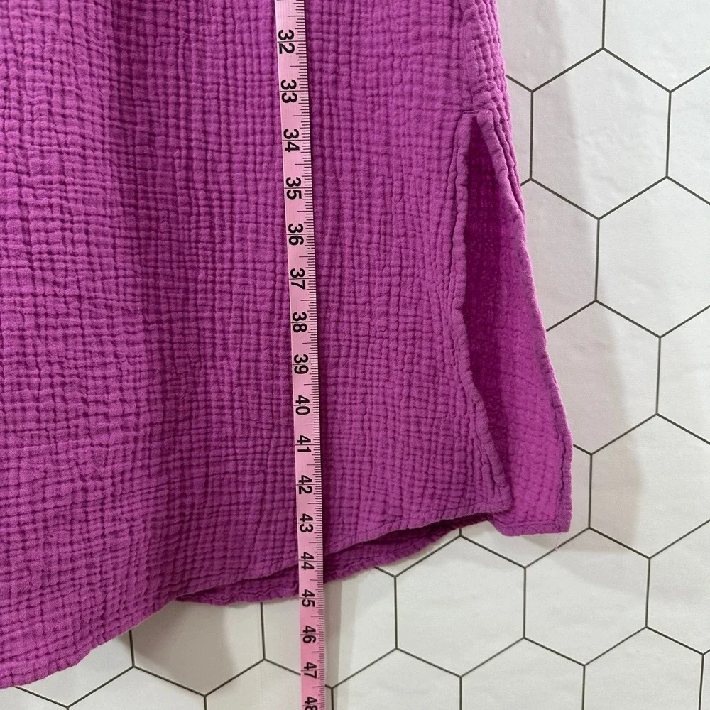 J.Jill Purple Cotton Double Gauze Midi Shirt Dress Roll Tab Sleeve Womens XS